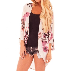 Traje de baño de gasa floral Cubrir Ups Camisa Bohemia Chal Kimono <span class=keywords><strong>Cardigan</strong></span> Tops sueltos Western Cape <span class=keywords><strong>Beach</strong></span> Coverup - Product Image 5