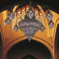 Lustre marocain moderne simple en fer doré et verre, LED, pour hall d'hôtel et mosquée, 110-240V