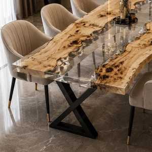 Home Walnut Wood High End Special Design Restaurant Kitchen Dinner Clear River Epoxy Resin <b>Dining</b> - Product Image 3