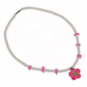 Collar de concha con flor de arcilla para mujer, collar de Estilo Hawaiano para niña, joyería de estilo playero para mujer