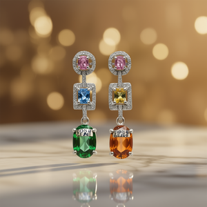 Orecchini Pendenti Dbsa Geome in Argento 925 con Diamanti Colorati, Smeraldo Taglio Ovale, Montatura a Griffe, Gioielli di Lusso da Donna per Feste - Product Image 2