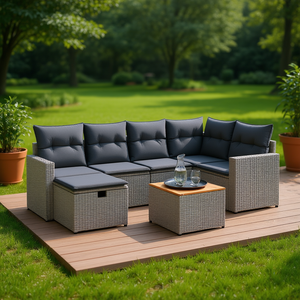 Modular Grey PE Rattan Garden <b>Sofa</b> <b>Set</b> Outdoor Furniture Collection Contemporary Design Waterproof Cushions - Product Image 2
