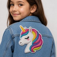 Écusson brodé 3D personnalisé tête de licorne, thermocollant, avec motifs floraux et alphabétiques pour chapeaux et tissus