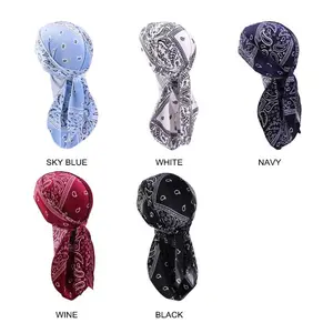 FINESTYLE Super soft velvet long tail pirate hat Amoeba cashew flowers Durags for Men Stretch Headwraps Crushed Waves Doo Rag