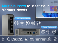 Mini PC Hystou con Enfriamiento por Ventilador, DDR5 MAX hasta 64GB, SSD, LAN Dual Gigabit, 8 Puertos USB Tipo-C, HD, DP, Compatible con Win10/11, Linux