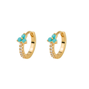 Boucles d'oreilles pour femme, serties de diamants, géométriques, de luxe léger, polyvalentes, avec turquoise - Product Image 1