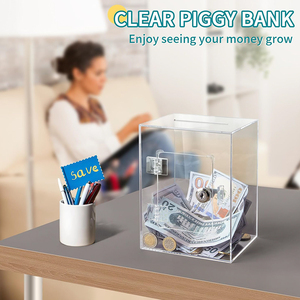 लॉक के साथ स्पष्ट ऐक्रेलिक पिगी बैंक को कबूतर बैंक के वयस्क बच्चों की घरेलू क्षमता मनी बॉक्स धन दान बॉक्स - Product Image 3