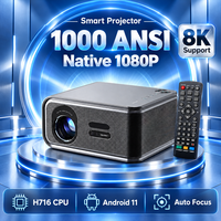 Téléviseur intelligent Android 1000 ANSI Lumens, résolution native 1920*1080P Full HD, projecteurs de cinéma maison et de jeux pour l'extérieur avec télévision numérique DVB-T2