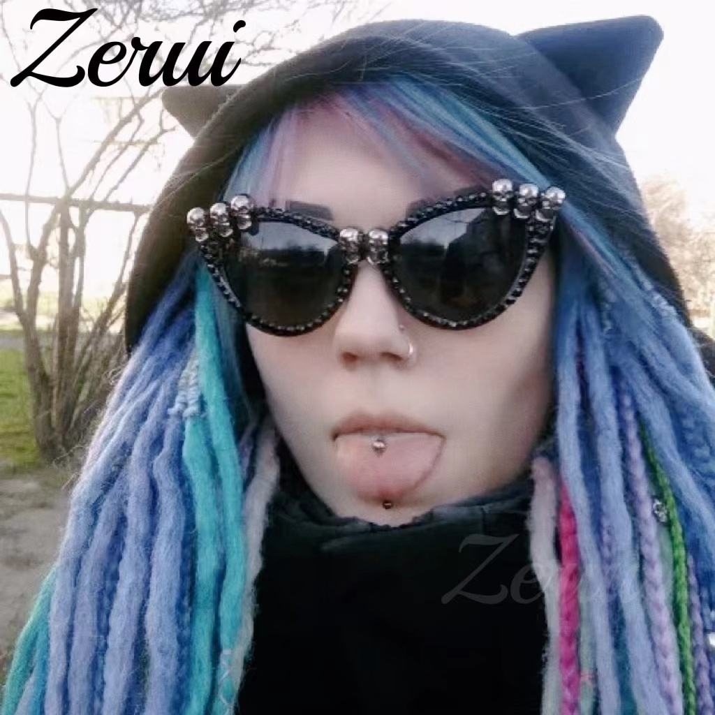 Óculos de Sol Femininos Góticos Pretos com Design de Olho de Gato e  Caveira, Óculos Vintage com Strass| Alibaba.com, image size:1024x1024