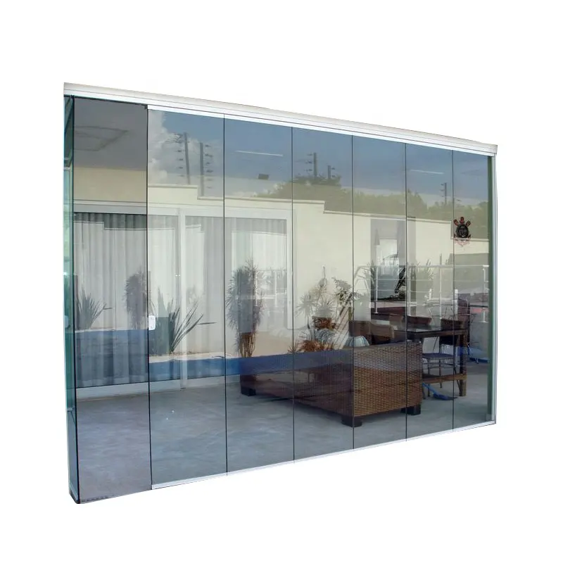 Exterior Impermeável Varanda Pátio Frameless Deslizante Porta Empilhável Movable Swing Glass Partition Curtain Wall Bifold portas