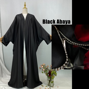 1427#B New Arrival Muslim Women Silver Diamond <b>Cardigan</b> Islamic Clothing Light Shiny Satin Silk Abaya With Split Cuff - Product Image 5