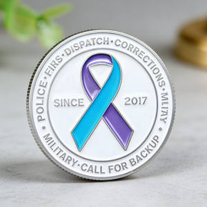 Moneda Conmemorativa de los Servicios de Apoyo a la Seguridad Pública, Diseño en Relieve Bicolor Azul y Morado, Base Plateada Brillante, Aleación de Zinc - Product Image 1