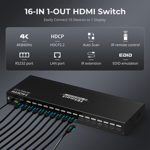 TESmart 16X1 <strong>HDMI</strong> <strong>Switch</strong> 16 In <strong>1</strong> Out 4K With IR Remote Rack-Ears Mount 4K 60hz LAN Port Control Auto Scan Switcher - Product Image 2