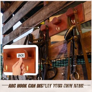 Wooden Saddle Rack <b>Wall</b> Mounted With <b>Hooks</b> For Reins And Hats Multifunctional Storage Organizer Rectangle Shape - Product Image 3