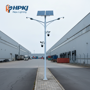 เสาไฟถนนโซลาร์เซลล์ Hepu พร้อมมาตรฐาน IP65 รับประกัน 5 ปี โครงสร้างเหล็กสำหรับโรงงาน พร้อมกล้องวงจรปิด - Product Image 1