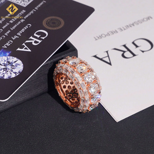ZUANFA JEWELRY S925 Round+Baguette VVS Moissanite Gold Plated Pave Setting Luxury Unisex Party Jewelry <b>Man</b> Band <b>Ring</b> Rapper <b>Ring</b> - Product Image 3