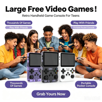 R36S Konsol Game Genggam Portabel Layar Warna 3.5 Inci Daya 3500mAh Isi Ulang Dilengkapi 15.000+ Permainan Video Retro
