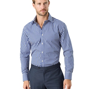 Camisas de Vestir de Manga Larga a Cuadros Azules <span class=keywords><strong>y</strong></span> Blancos para Hombre, Transpirables, Antiarrugas, para Oficina, Trabajo, <span class=keywords><strong>Traje</strong></span> Formal - Product Image 1