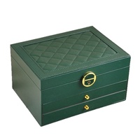 Boîte de rangement à bijoux en cuir PU de luxe moderne rectangulaire à trois tiroirs avec logo personnalisé et serrure à clé