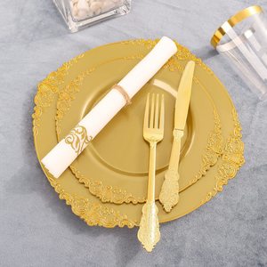 Service de vaisselle en plastique de luxe jetable de 175 pièces avec assiettes modernes à motifs végétaux pour les fêtes - Product Image 1