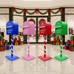 Boîte aux lettres rouge vintage <span class=keywords><strong>du</strong></span> Père Noël |   Boîte aux lettres autoportante rayée Candy Cane |   Décorations de centre commercial de Noël et boîte de collecte de lettres de vœux - Product Image 1