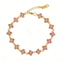 Bracelet Trèfle Luxe Léger en Gros, Bracelet Tennis Zircon Rose Doux en Acier Inoxydable Plaqué PVD