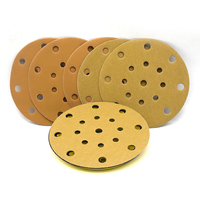 Disk Abrasif Kertas Emas Premium 150mm 40-2000 Grit Multi-Lubang OEM Polesan Tinggi untuk Poles Mobil