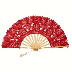 Abanico de mano plegable de encaje para mujer, personalizado con estampado musical, decoración para bodas, adorno para el hogar, accesorios de baile pintados ecológicos - Product Image 4