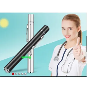 Metal paslanmaz çelik USB şarj edilebilir hemşire tıbbi el feneri sarı beyaz ışık acil çift renkli LED oral kalem