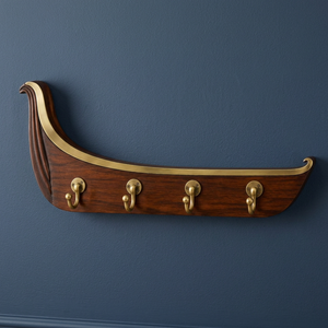 Porte-clés artisanal traditionnel en bois de manguier du Kerala, design flexible, avec crochets en laiton, rangement simple niveau pour salon - Product Image 2