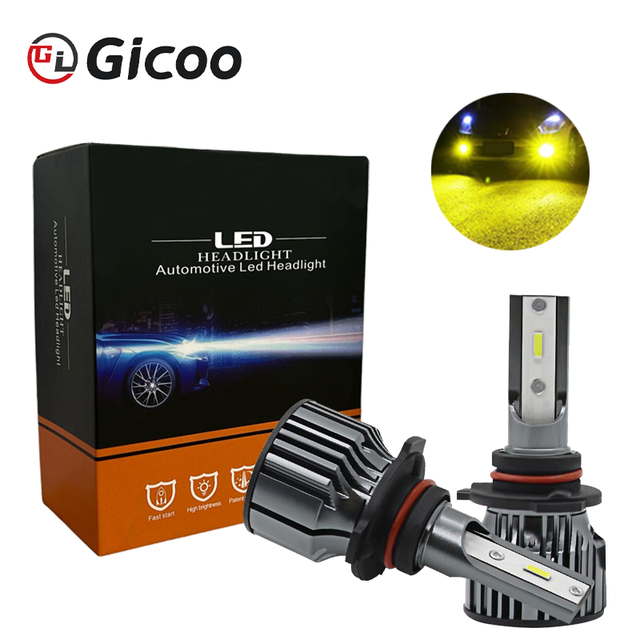 GICOO P5 Green/Yellow 12V New LED Headlight Bulbs with CSP LED Chip 8000 Lumens for Car H1 H3 H4 H7 H11 H16 9005 9006 6000K