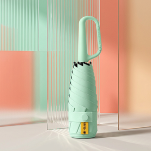 <span class=keywords><strong>Parapluie</strong></span> de poche pliable 5 sections avec poignée mousqueton, revêtement UV noir, logo personnalisé OEM d'usine, pour femmes, voyage, randonnée, protection solaire et pluie, vente en gros - Product Image 1