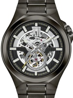 Montre squelette automatique analogique à 3 aiguilles pour homme, classique, en acier inoxydable plaqué ions noirs, résistante à l'eau, avec réserve de marche
