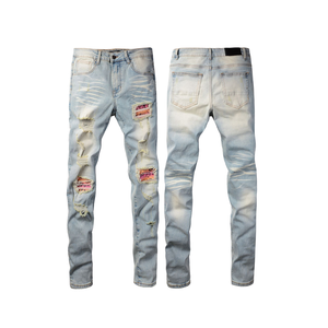 Ksubiy高品质男士设计师品牌牛仔牛仔裤裤子新款上市修身仿旧水洗撕裂图案针织ksubiis牛仔裤 - Product Image 1