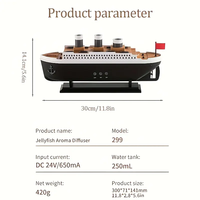 Diffuseur d'huiles essentielles de bateau dynamique de méduse Télécommande humidificateur d'aromathérapie Lumières LED 7 couleurs 2 Modes de brume pour la maison