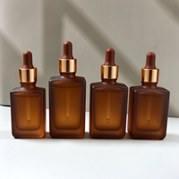 Flacons compte-gouttes carrés en verre ambré givré 30ml 50ml 100ml – Contenants vides pour sérum, huiles essentielles et cosmétiques