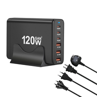 Stasiun Pengisian Daya Meja Terlaris 120W 6-in-1 GaN Type-C PD Pengisi Daya Cepat Desktop untuk Beberapa Perangkat