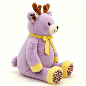 Oso de Peluche Personalizado de Reno Morado, Peluche Suave con Astas, Lazo Amarillo y Patas con Puntos de Colores - Product Image 4