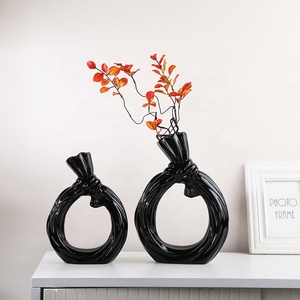 2024 créatif moderne en céramique beignet <span class=keywords><strong>Vase</strong></span> ensemble Art déco <span class=keywords><strong>pampa</strong></span> herbe porcelaine fleur <span class=keywords><strong>Vase</strong></span> pour mariage décoration de table - Product Image 1
