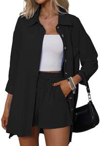 Ensemble 2 pièces chemise et short en coton et lin pour femme – Vêtements en lin personnalisés de haute qualité – Ensembles en coton et lin pour femme - Product Image 6