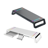Support de moniteur multifonctionnel pliable pour bureau, avec port USB et base de rangement pour écran d'ordinateur portable