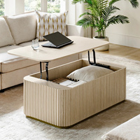 Table basse moderne 2025 de 47,75 po avec plateau relevable cannelé et rangement pour salon