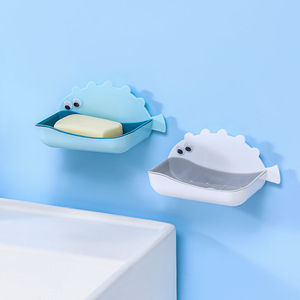 Cartoon Pufferfish Soap Dish Wall Mount Blue Plastic Drainable For Bathroom Student Use - Product Image 2