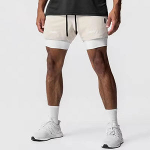 Esporte de verão compressão Athletic Gym Shorts dos homens com logotipo de secagem rápida malha calças respirável meados da cintura com bolsos - Product Image 5