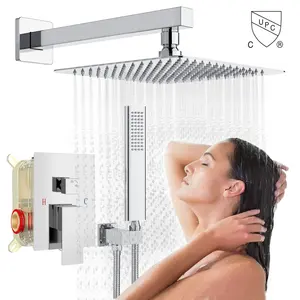 12 pollici Ducha Douche ottone termostatico pioggia tenda a scomparsa rubinetti per vasca e doccia sistema miscelatore Set doccia bagno nero