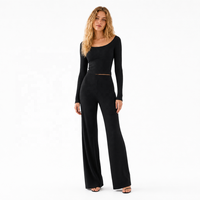 Vente en gros de vêtements pour femmes, ensemble deux pièces en tricot côtelé à manches longues et pantalon large, sur mesure ODM, pour l'automne et l'hiver