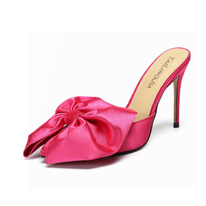Tailingjia kadınlar saten ilmek kalite sivri burun yüksek topuk parti terlik katır pompaları - Product Image 1