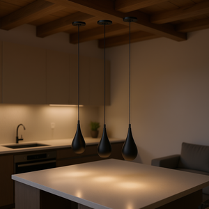 Luminaire suspendu en forme de goutte de pluie noire, E26 LED 2700K, blanc chaud doux, pour îlot de cuisine, salle à manger, couloir, grande taille - Product Image 2