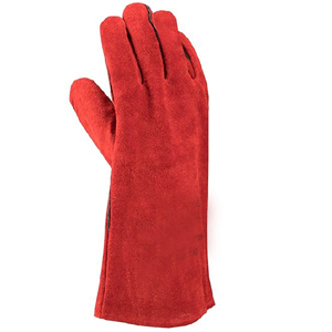 PK 2023ถุงมือเชื่อมสีแดง,ถุงมือทนความร้อนทำจากหนังวัวแยกด้านในบุขนแกะถุงมือนิรภัยปาล์มเดี่ยว - Product Image 3