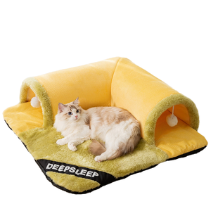 カイシン 面白いペット用トンネル 正方形の猫用巣 暖かい穴付きプリントフェルトペットケージ 犬と猫用ベッド 自宅用 - Product Image 2